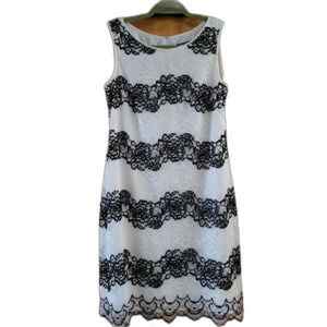 Scalloped Hem Lace Midi Dress – Black & White, Size 6